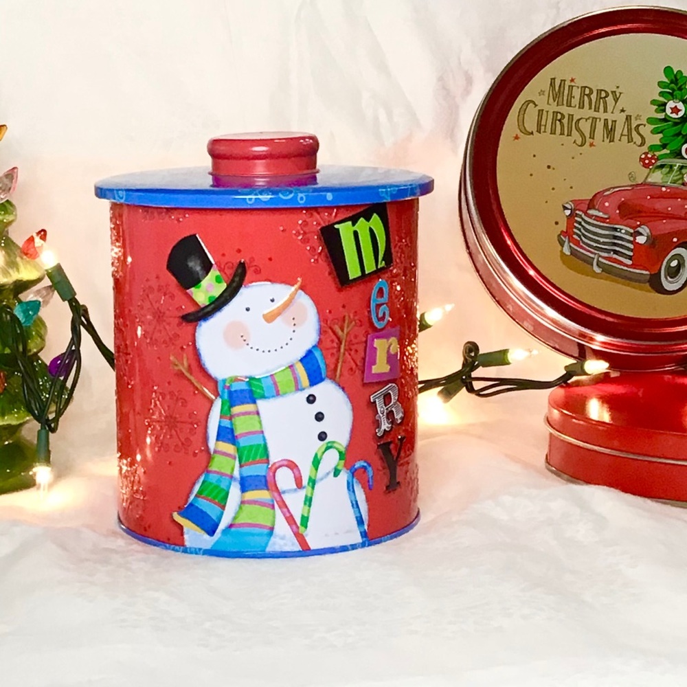 Embossed Snowman Christmas themed Canister Tin